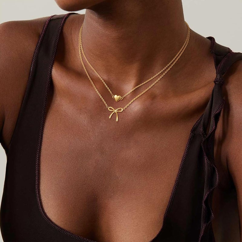 Risamil Store 14K Gold Plated Necklace for Women - Bow Necklace - Dainty Necklace Cute Small Tiny Bow Pendant Choker Chain Necklace Trendy Necklaces for Women Jewelry Gift - Image 2